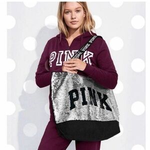 Victoria’s secret pink Silver or gold and Black Sequin Tote sequence tote bag